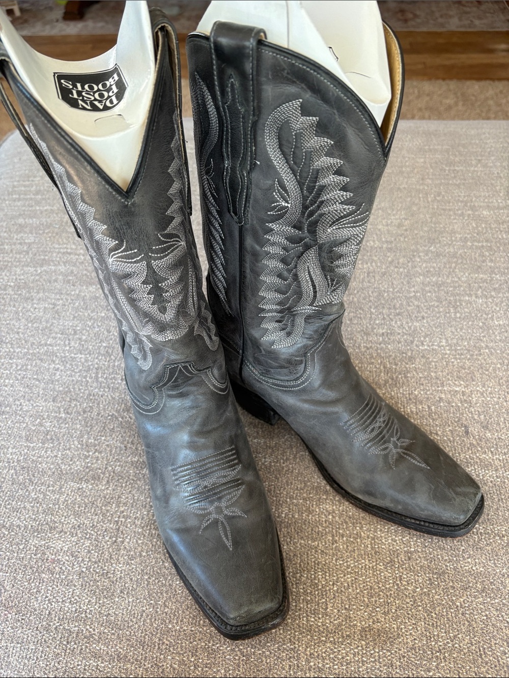DAN POST Crazy Cow Leather Boots Charcoal Gray Black Cowgirl Boho Sz 8.5 med